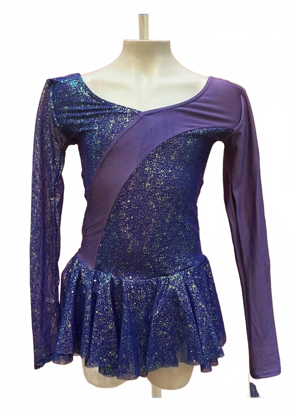 NEW MONDOR girl's' shimmer sparkle asymmetrical long sleeve skate dress in purpl